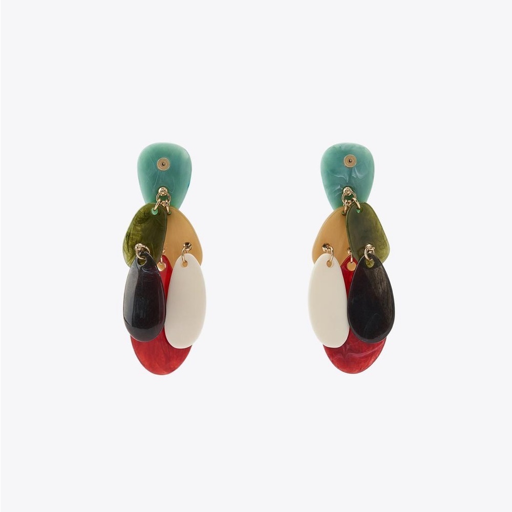 NWT. Zara Multicolor Long Metal Earrings with Colorful Resin Pieces. - Picture 4 of 6